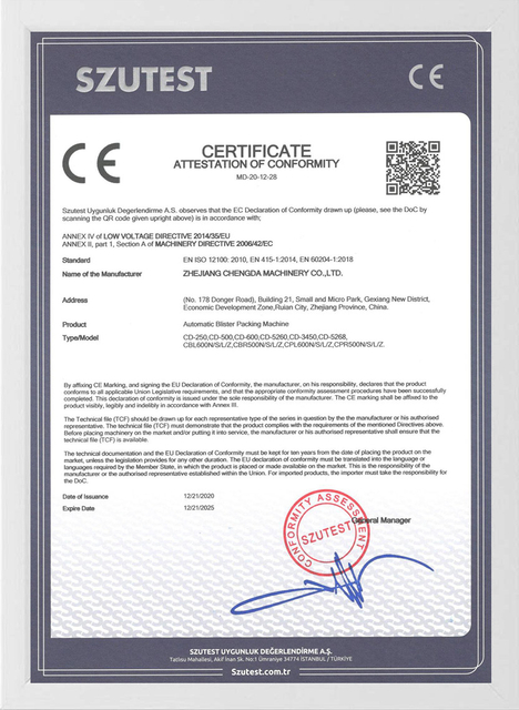 Giấy chứng nhận máy móc Chengda